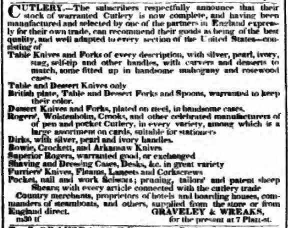 Advertisement in the New York Morning Post on April 16, 1836 